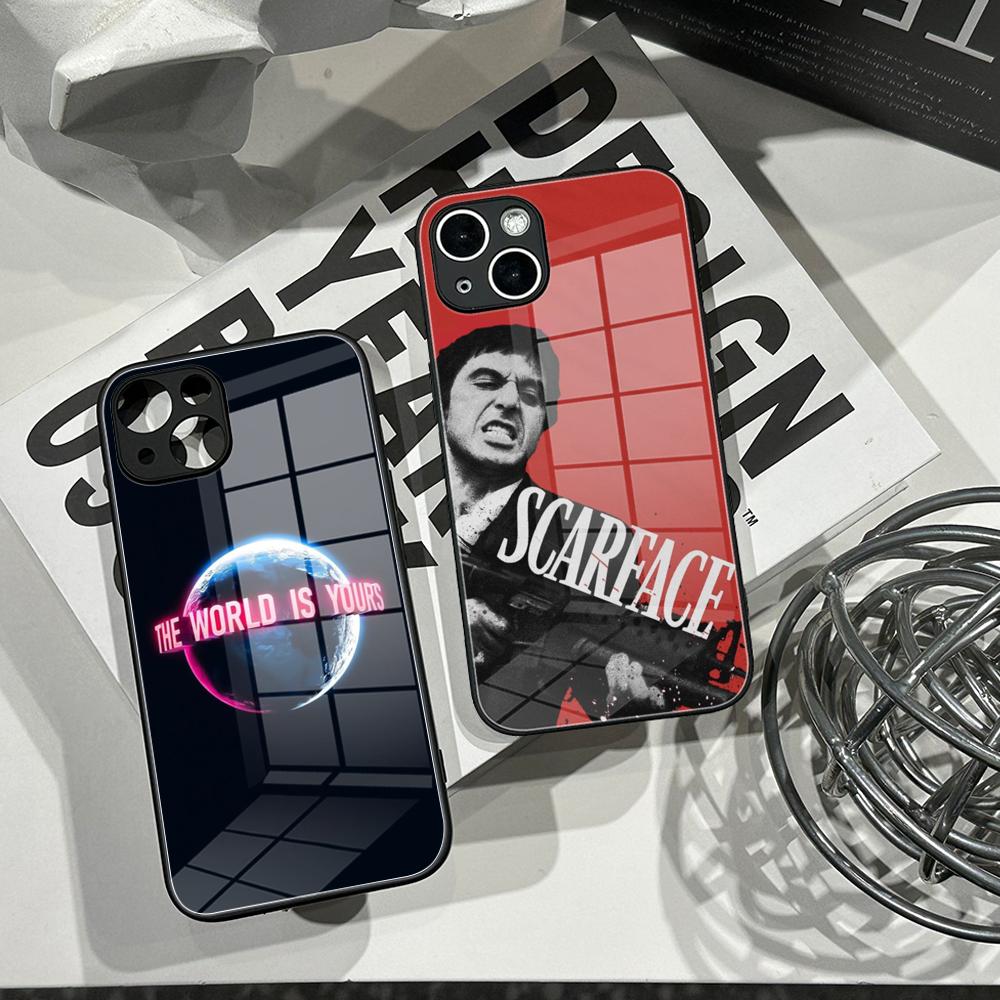 Apple Iphone 15 Pro Max - เคสโทรศัพท์ลายหนังส์ S-Scarface 1983 Pacino พร้อมกระจกกันรอย สำหรับ